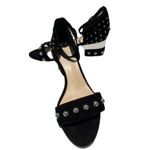 Isa Tapia Suede Black Studded Sandals Block Heels Eur Size 38.5